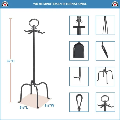 Miniatura 2 de Minuteman International Loop - Juego de herramientas para chimenea de hierro forjado, 5 piezas, grafito