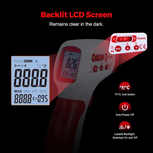 Miniatura 7 de Termómetro infrarrojo para carne, pistola de temperatura láser, -58 ~ 1112 °F, pistola de temperatura IR digital DS 12:1 con emisividad ajustable