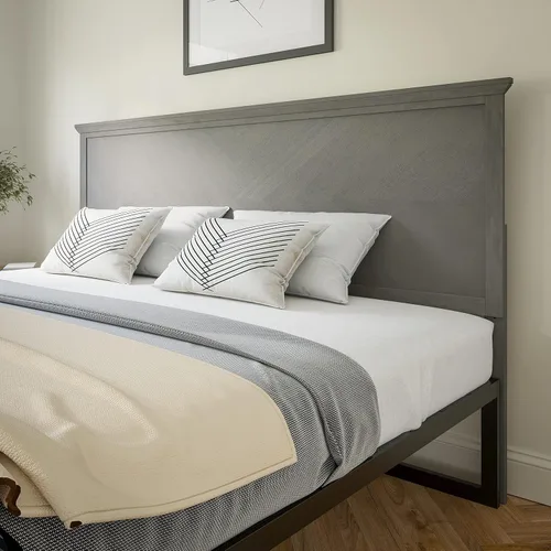Miniatura 11 de Flash Furniture Fiona - Cabecera de madera tamaño Queen, cabecera ajustable con patrón de espiga en color gris lavado Gris desteñido