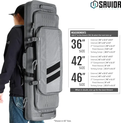 Miniatura 7 de Savior Equipment Specialist Series Tactical Double Long Gun Bag Case Backpack 4 Pistol Handgun Storage, Lockable Zippers, Padded Drag Handles, Gris