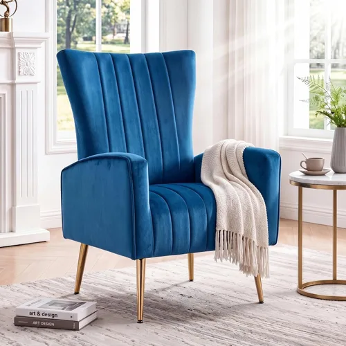 LSSPAID Juego de 1 sillas decorativas de terciopelo, tapizadas de tela moderna, sillas para sala de estar, sillones con respaldo de ala y patas de
