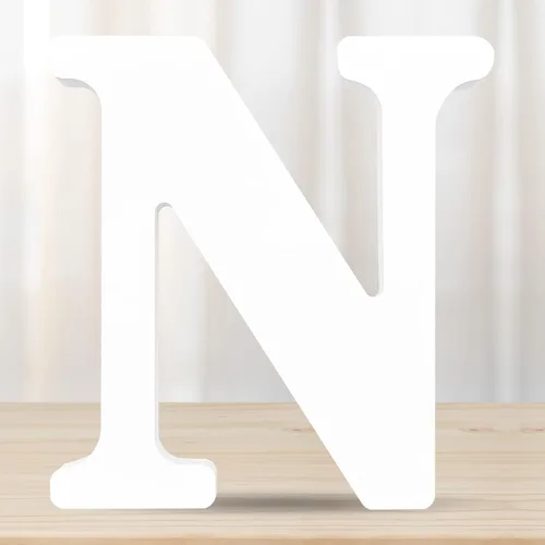 Miniatura 17 de Letras de madera blancas 3D de 6 pulgadas, letra de pared del alfabeto de madera para decoración de pared, manualidades de madera, letras de pie