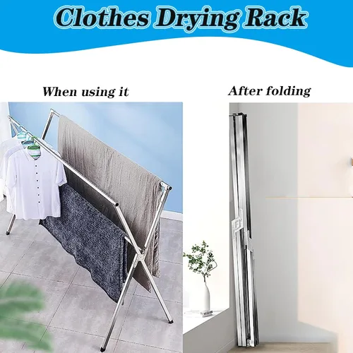 Miniatura 6 de Estante de secado de ropa plegable para lavandería, estante de almacenamiento de ropa para interiores y exteriores, estantes de acero inoxidable