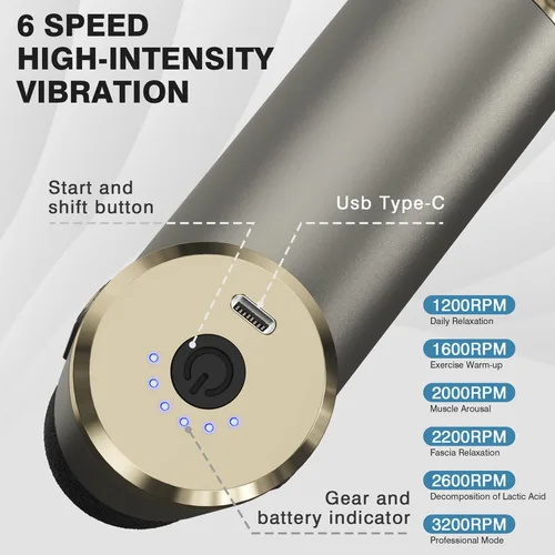 Miniatura 4 de COTSOCO - Mini pistola de masaje manual, de tejido profundo con 6 velocidades, masajeador muscular inalámbrico con 4 cabezales, carga tipo C
