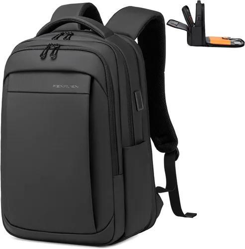 Miniatura 9 de FENRUIEN Mochila de trabajo para hombres, mochila expandible resistente al agua con puerto de carga USB C, mochila negra para laptop 15.6