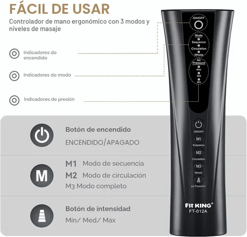 Miniatura 4 de FIT KING- Masajeador de pies y piernas para circulación y relajación con controlador manual. Tres modos, tres intensidades FT-012A