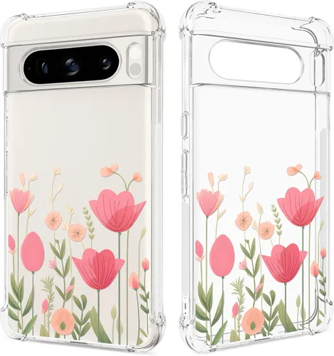 Miniatura 15 de Funda transparente floral para Pixel 8 Pro para mujeres/niñas, bonita funda de teléfono para Google Pixel 8 Pro, diseño de flores, delgada, suave