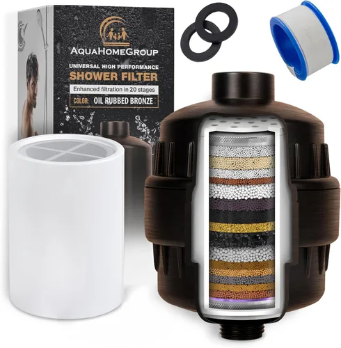 AquaHomeGroup Filtro de ducha de 20 etapas con vitamina C E y A, reduce el cloro, los metales pesados y los sedimentos, 2 cartuchos incluidos,