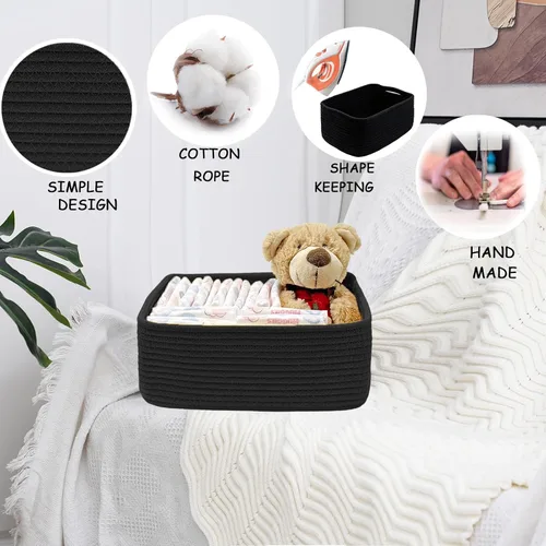 Miniatura 8 de COMFY-HOMI Cestas de almacenamiento de 11.5 x 7.5 x 4.7 pulgadas para organizar, cesta tejida de cuerda de algodón, caja de almacenamiento