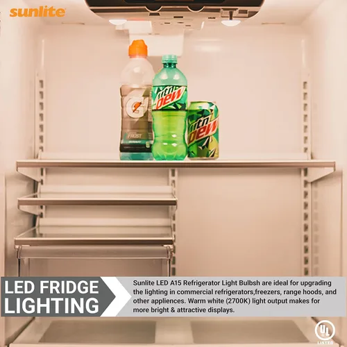 Miniatura 4 de Sunlite Bombilla LED A15 para refrigerador, 5.5 vatios (equivalente a 40 W), 450 lúmenes, base media (E26), regulable, acabado esmerilado, 2700K