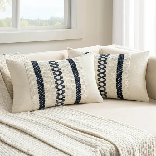Miniatura 25 de MIULEE Fundas de almohada lumbares decorativas bohemias, cojín de algodón retro, tejidas de macramé para decoración del hogar para cama, sofá, neutro