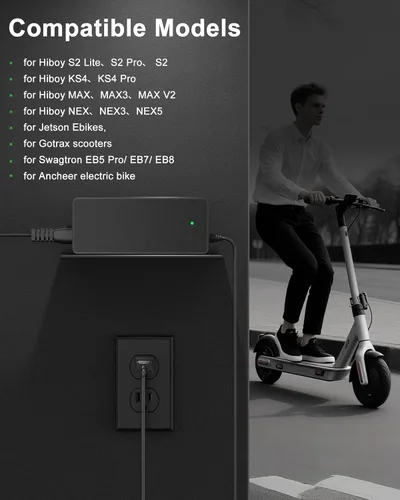 Miniatura 3 de WUKUR Cargador eléctrico de scooter de 42 V 2 A compatible con Hiboy S2, Lite, Pro, KS4, KS4 Pro, MAX, MAX3, MAX V2, NEX, NEX3, NEX5 36V Scooter