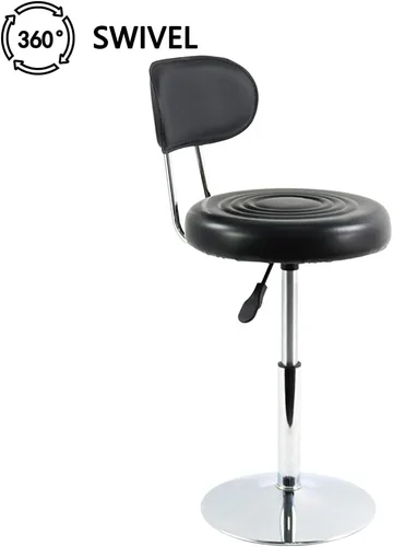 Miniatura 4 de FURWOO Silla giratoria de piel sintética negra Mini taburete de peluquería con respaldo para manicura, tatuaje y uso de oficina