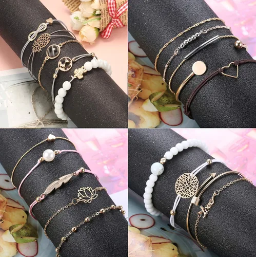 Miniatura 3 de YADOCA 20 Pcs Layered Bracelet Set for Women Multiple Stackable Wrap Bangle Turtle Pineapple Arrow Feather Lotus Assorted Beaded Bracelets