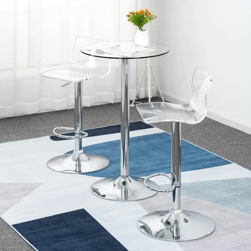 Miniatura 9 de Brage Living Taburetes de bar de acrílico con respaldo medio, juego de 2, taburetes de bar giratorios ajustables transparentes, sillas de bar