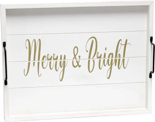 Miniatura 25 de Elegant Designs HG2000-AHH Margarita Drinks Lime Bar Kitchen Wetbar Bandeja Decorativa de Madera para Servir con Asas, 15.50" x 12", Aqua Wash Happy