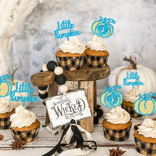 Miniatura 4 de Gyufise 24 piezas de decoración de cupcakes de calabaza con purpurina para temática de otoño, Acción de Gracias, Halloween, baby shower, niños