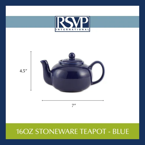 Miniatura 11 de Colección de teteras de gres RSVP International, apta para microondas y lavavajillas, 16 onzas, azul
