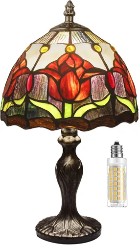 Miniatura 14 de Lámpara de mesa de vidrio teñido, estilo de cuentas de cristal de vidrio teñido, luz de mesa hecha a mano, luz nocturna de escritorio, mesita