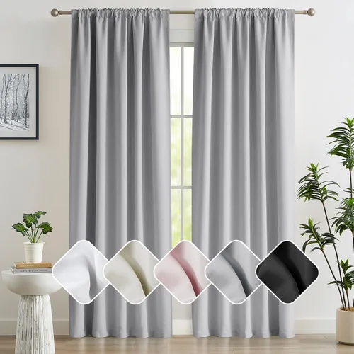 Treatmentex Cortina opaca completa gris para dormitorio con pestaña trasera y bolsillo para barra, cinturón de gancho, triple tejido, aislamiento