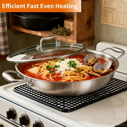 Miniatura 3 de DELARLO Wok con Tapa de 12 Pulgadas Wok Antiadherente, Apto para Horno Hasta 600℉, Woks y Sartenes para Freír Antiadherentes, Wok de Acero
