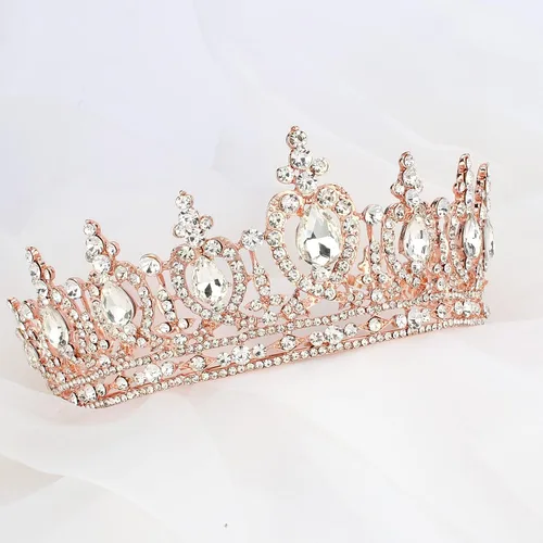 Miniatura 7 de COCIDE Corona de reina para mujer, tiara y corona de cristal de oro rosa para niña, accesorios para el cabello para boda, novia, fiesta