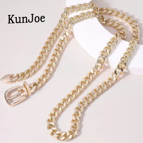 Miniatura 8 de KunJoe Cinturón de cadena para mujer, cadena de cinturón grueso, cadena de oro