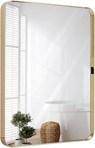 Miniatura 11 de Hamilton Hills - Espejo de pared de metal cepillado contemporáneo Panel de cristal negro enmarcado con esquina redondeada y diseño profundo