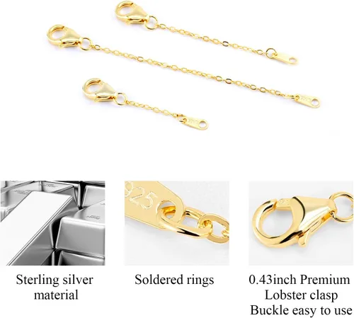 Miniatura 2 de Extensores de collar de oro de 14 quilates, cadena de plata de ley 925, extensión de collar, pulsera, extensor de tobillera para fabricación