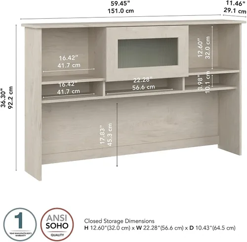 Miniatura 3 de Bush Home Cabot - Mueble de escritorio (60 W, color lino y roble blanco)