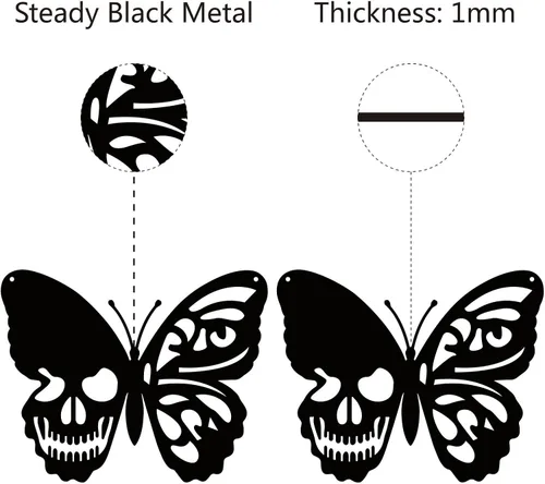 Miniatura 3 de CREATCABIN Decoración de pared de metal con diseño de calavera y mariposa, para colgar en la pared, letrero de escultura de hierro para interiores