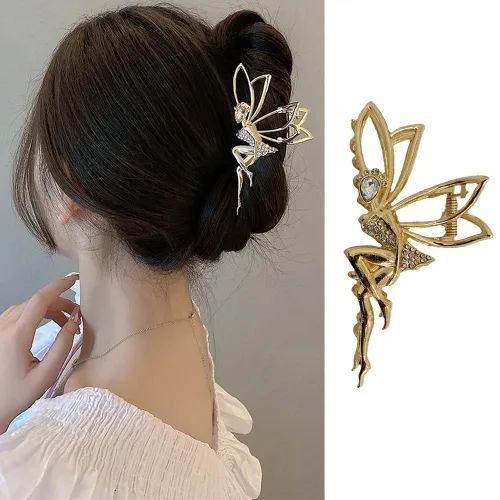 Pinzas de pelo de elfo simples con diamantes de imitación, pinzas de metal dorado grandes para cangrejo, horquillas para el cabello, elegantes