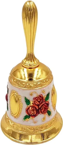 Hourwof Campana de mano, campana de cena de metal, campanas decorativas de boda, campanas de servicio, campana de llamada, campana de Navidad, rosa