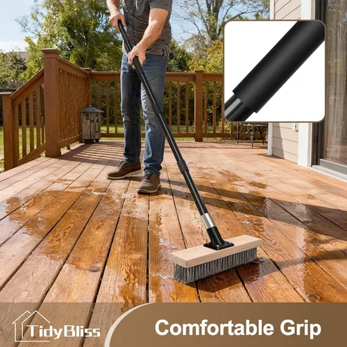 Miniatura 5 de TidyBliss Cepillo de alambre de acero inoxidable con mango largo, escoba rígida de metal resistente, removedor de musgo para exteriores para piso