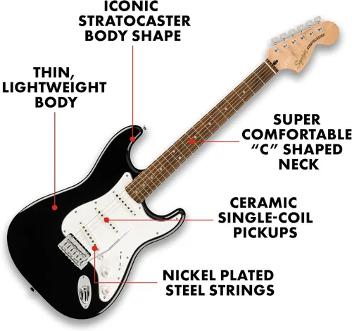 Miniatura 3 de Fender Affinity Series Stratocaster Mustang Micro Pack, diapasón de laurel, negro, bolsa de concierto, HD9, EE. UU., CA, UE, AU, JP