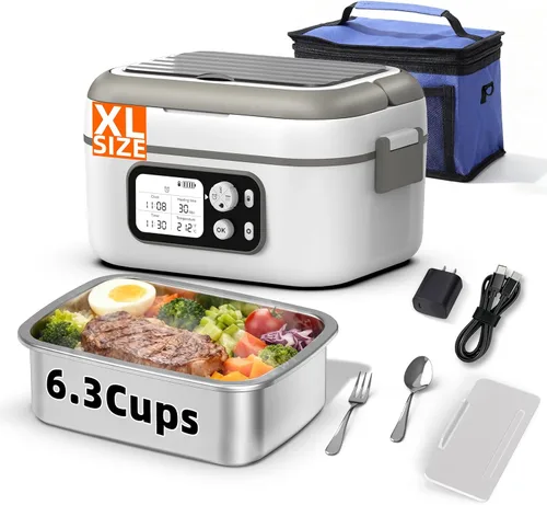 Miniatura 13 de Lonchera eléctrica inalámbrica XL de 6.3 tazas para adultos, 20000 mAh recargable alimentada por batería inteligente para hombres y mujeres