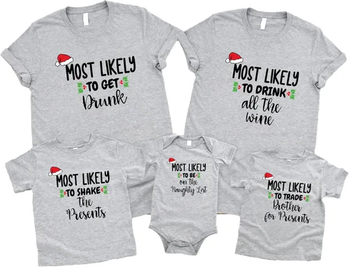 Miniatura 5 de Camisetas navideñas a juego para la familia, divertidas camisetas de Navidad, camisetas de Navidad a juego, color negro
