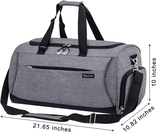 Miniatura 2 de Kuston Bolsa de gimnasio deportiva con compartimento para zapatos y bolsillo húmedo, bolsa de lona para gimnasio para hombres y mujeres, Gris