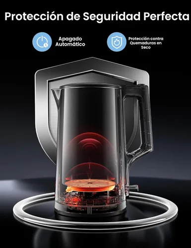Miniatura 7 de COMFEE' Hervidor eléctrico de té de 1.7L de doble pared y caldera de agua eléctrica, 100% acero inoxidable interior y tapa y caño, tapa de dos Pared
