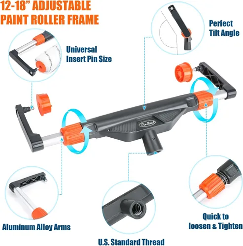 Miniatura 7 de Kit de rodillos de pintura grandes ajustables de 10 piezas de 12 a 18 pulgadas: postes de extensión de aluminio de 1-5 pies, limpiador de brocha