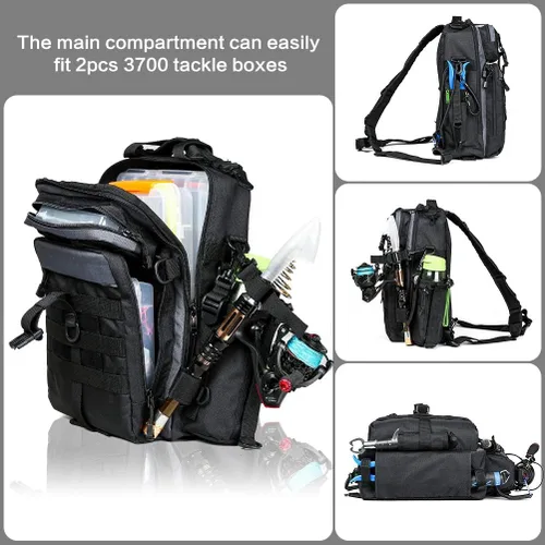 Miniatura 3 de Blisswill - Bolsa de almacenamiento para equipo de pesca al aire libre - Mochila de pesca grande resistente al agua G: negro y gris