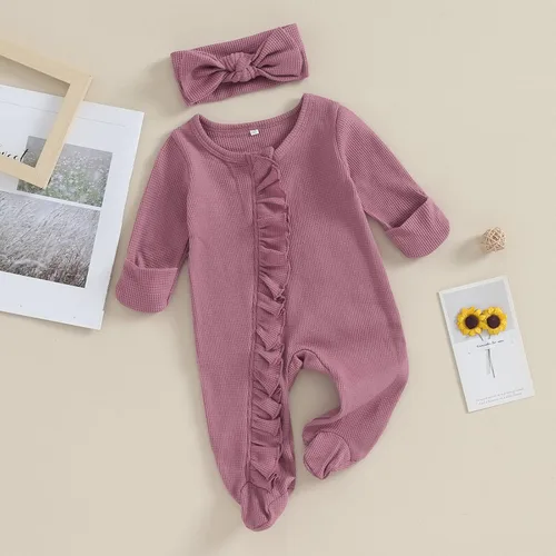 Miniatura 7 de Ropa para bebé recién nacida, con volantes, con cremallera, para llegar a casa, ropa de otoñoinvierno de 0 a 12 meses