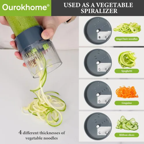Miniatura 3 de Ourokhome Cortador de mandolina con espiralizador de mano, trituradora de verduras segura para manos con 6 cuchillas de mandolina, cortador de Verde