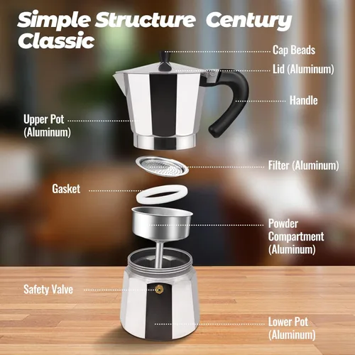 Miniatura 3 de Cafetera clásica de aluminio para 3 tazas, cafetera espresso de 5.1 fl oz, 5 onzas, cafetera de moca, olla greca, cafetera para café italiano y Azul
