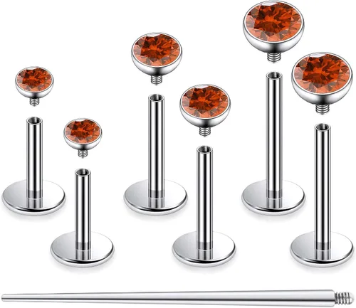 Miniatura 14 de F136 - Aretes de titanio 20/18/16G con rosca interna, con parte trasera plana, aros para nariz, labio, Medusa Monroe, labret de 6/8/0.394 in, barra