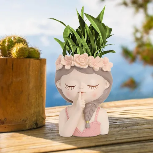 Miniatura 2 de Molde de silicona para maceta, molde creativo para macetero de cabeza de niña, moldes de hormigón para maceta, jarrón de cactus, moldes de silicona