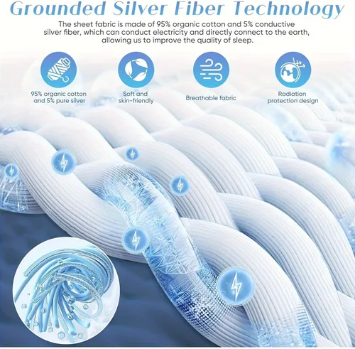 Miniatura 3 de Grounding Sheets, 95% algodón orgánico + 5% fibra plateada, sábana bajera ajustable conectada a tierra con cordón de conexión a tierra