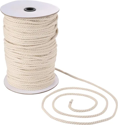 Cordón de macramé de 0.236 in x 175 yardas | Cuerda de macramé 100% algodón natural | Cuerda de algodón trenzado de 3 hebras para colgar plantas