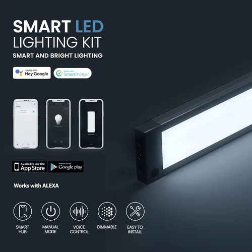 Miniatura 2 de EShine Paquete de 3 luces LED regulables inteligentes negras de 12 pulgadas para debajo del gabinete, compatible con Alexa, Google, blanco frío
