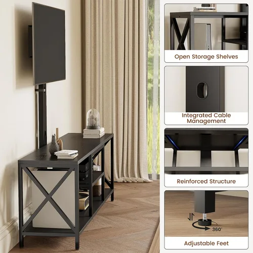 Miniatura 6 de Flycity Soporte de TV con soporte y luces LED, soporte universal para TV de 32 a 75 pulgadas, centro de entretenimiento con almacenamiento, mesa